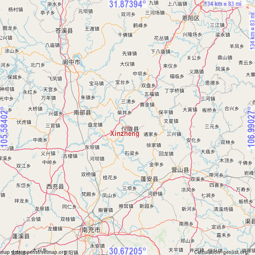 Xinzheng on map