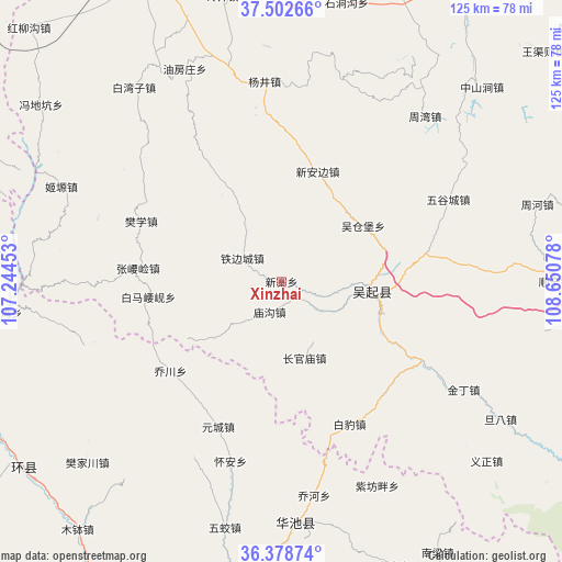 Xinzhai on map