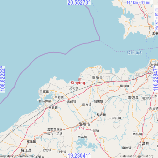 Xinying on map