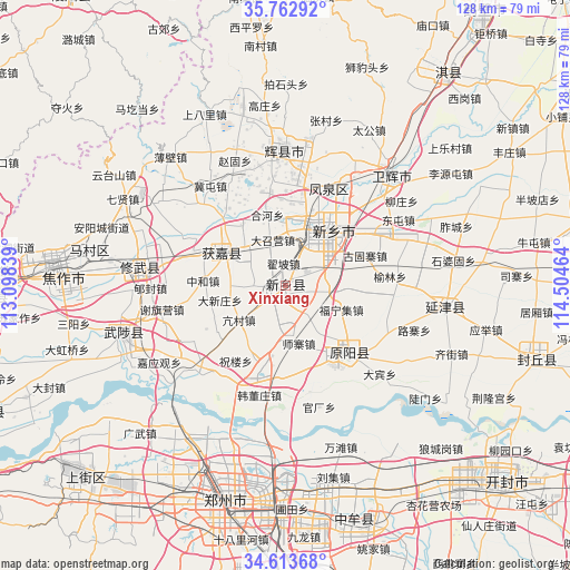 Xinxiang on map