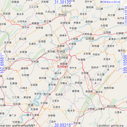 Xintian on map