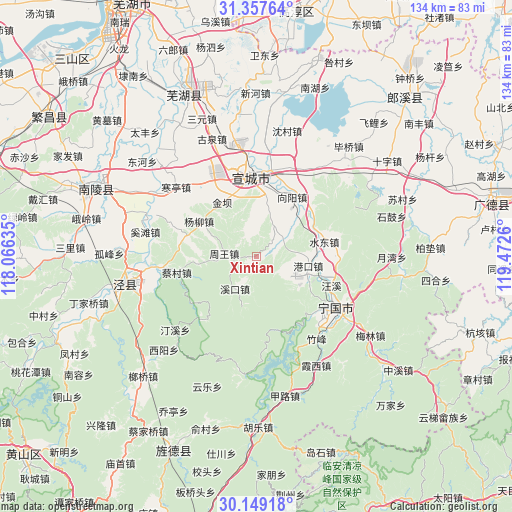 Xintian on map