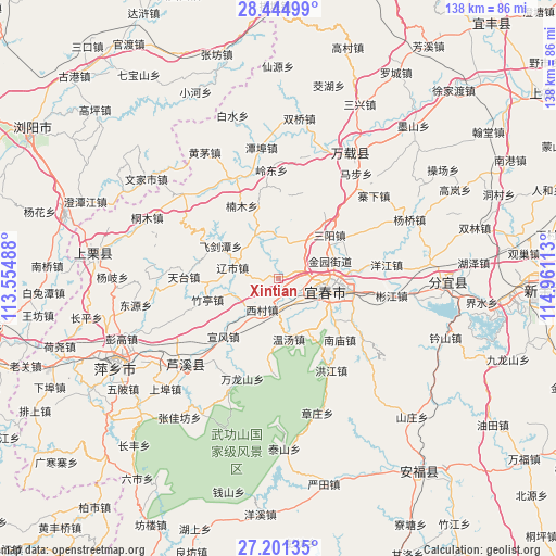 Xintian on map