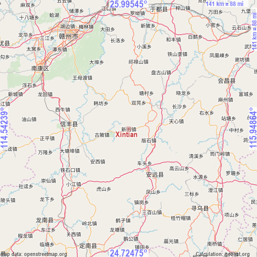 Xintian on map