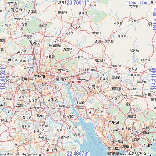 Xintang on map