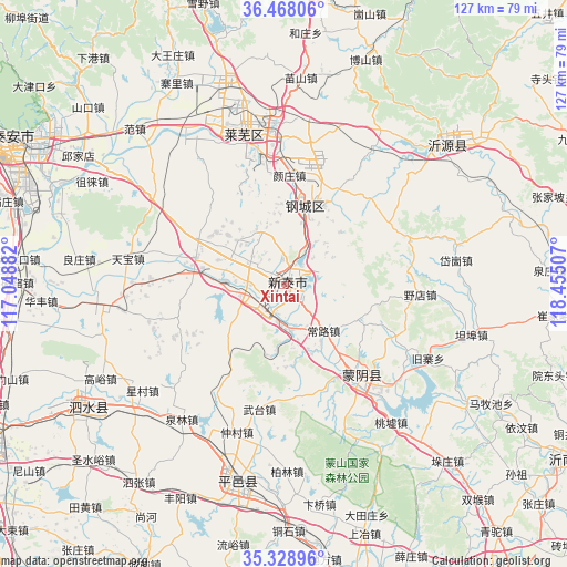 Xintai on map