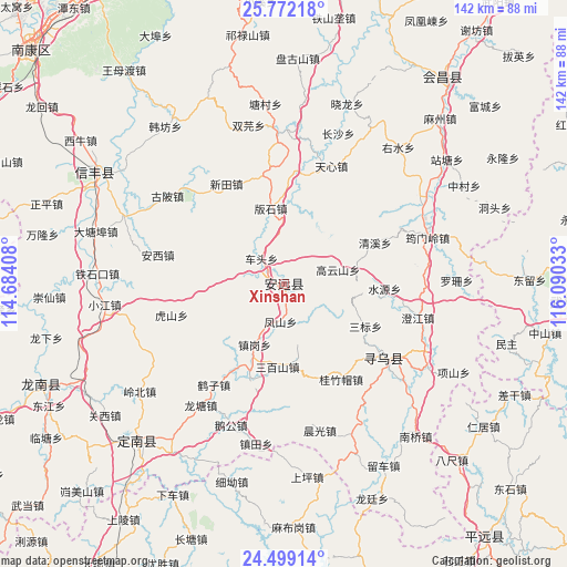 Xinshan on map