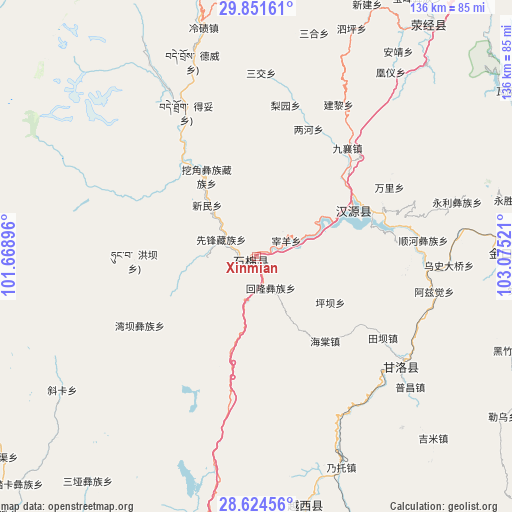 Xinmian on map