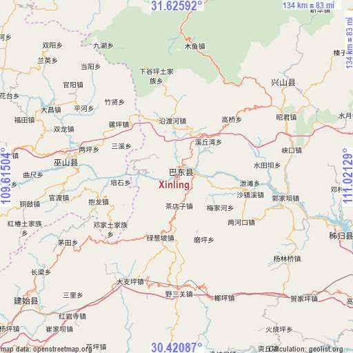 Xinling on map