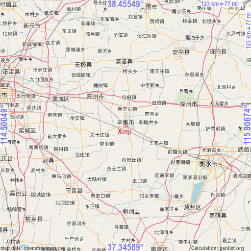 Xinji on map