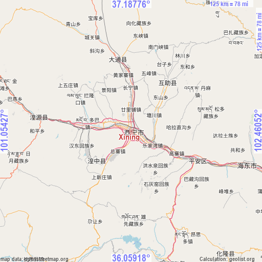 Xining on map
