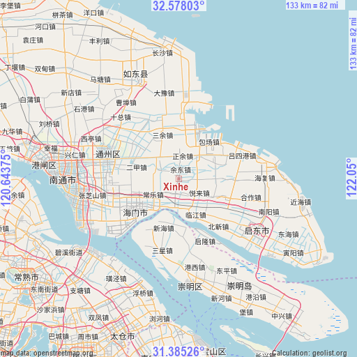 Xinhe on map