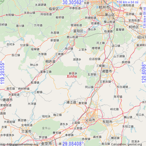 Xinhe on map