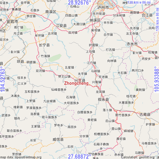 Zhongcheng on map