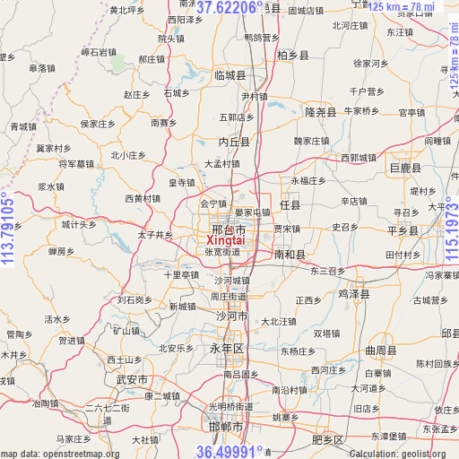 Xingtai on map