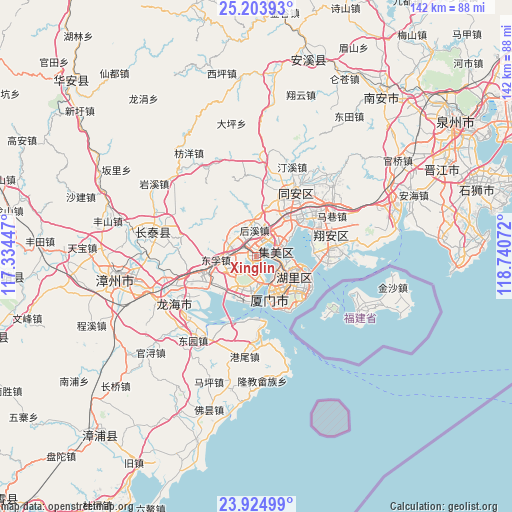 Xinglin on map