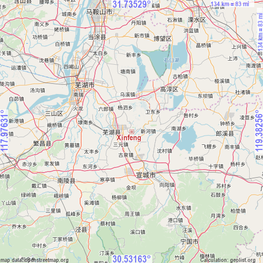 Xinfeng on map