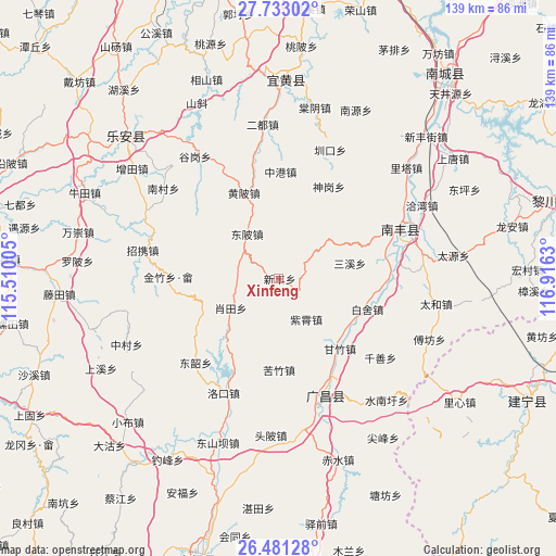 Xinfeng on map