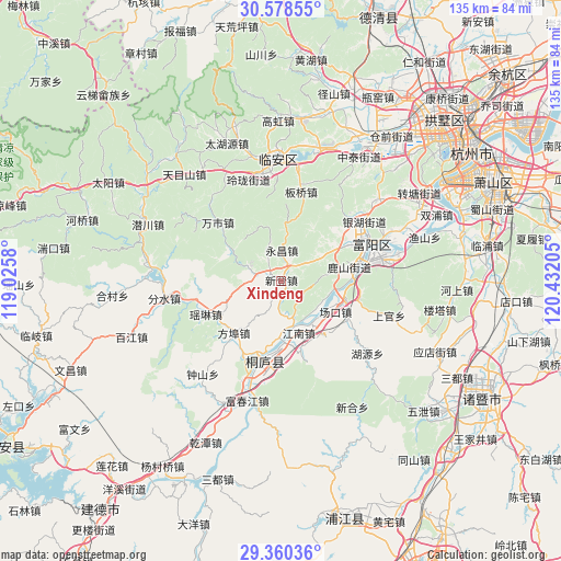 Xindeng on map