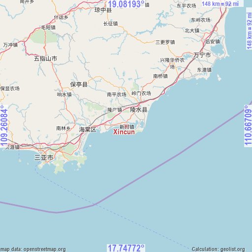 Xincun on map