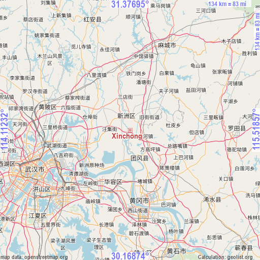 Xinchong on map