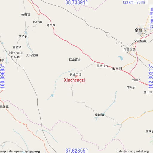 Xinchengzi on map