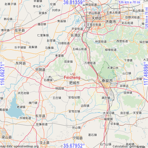 Feicheng on map