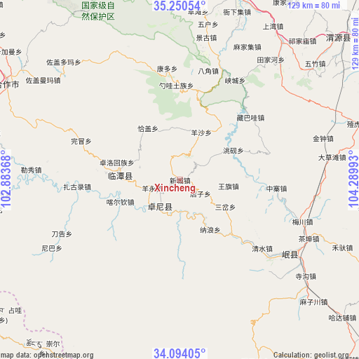 Xincheng on map