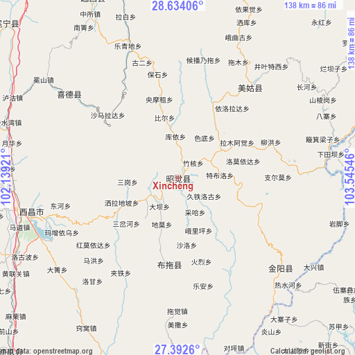 Xincheng on map