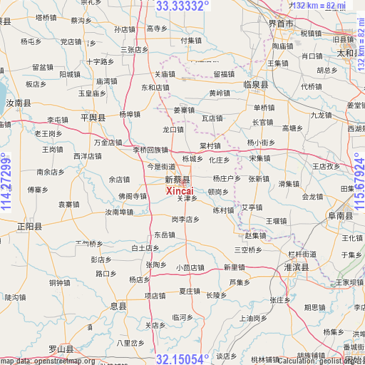 Xincai on map