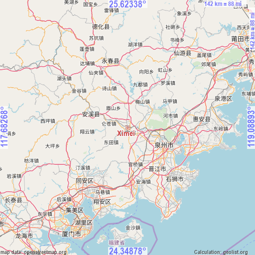 Ximei on map