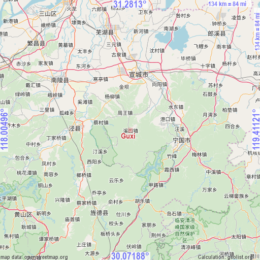 Guxi on map