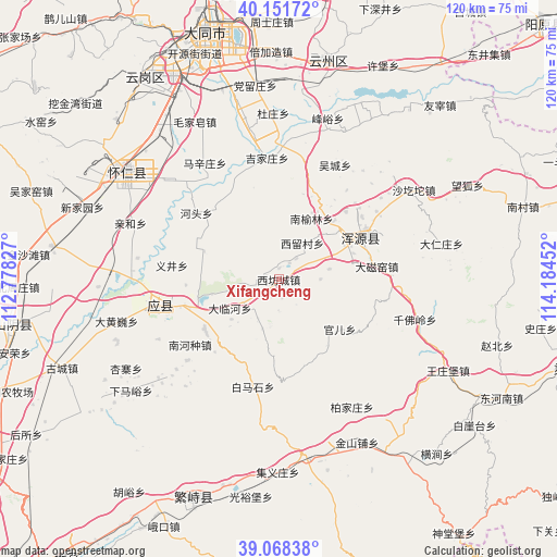 Xifangcheng on map