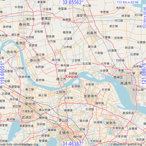 Xieqiao on map