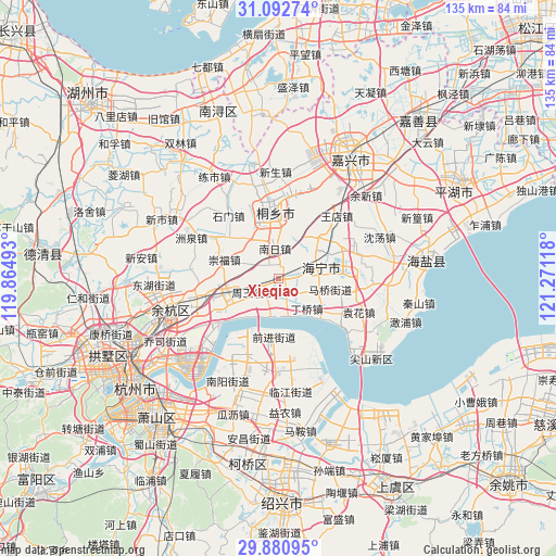 Xieqiao on map