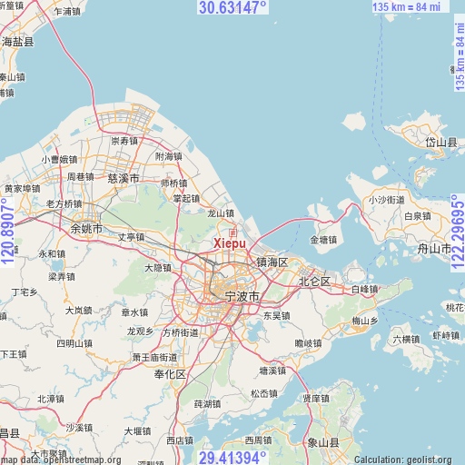 Xiepu on map