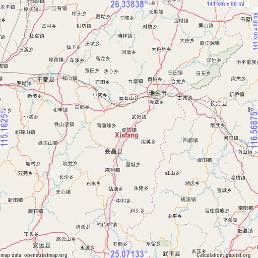 Xiefang on map