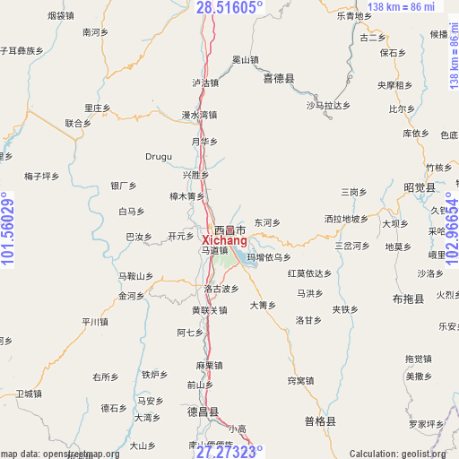 Xichang on map