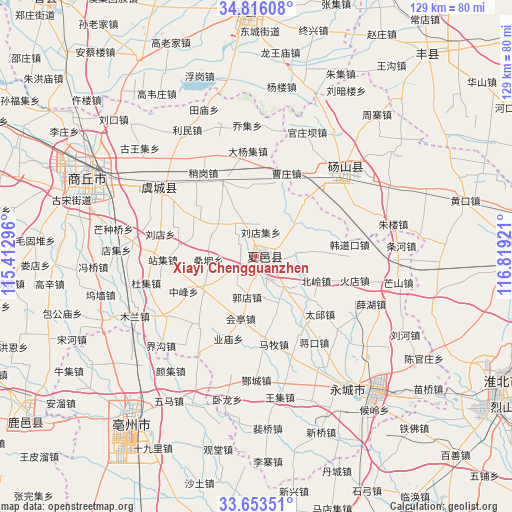 Xiayi Chengguanzhen on map