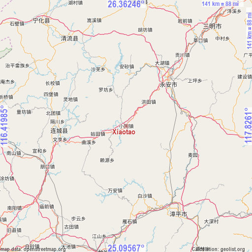 Xiaotao on map