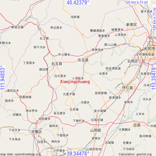 Xiaojingzhuang on map