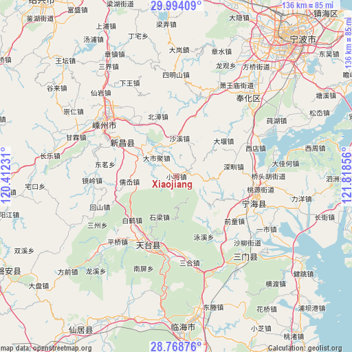Xiaojiang on map