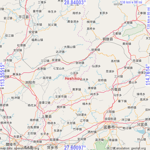 Heshikou on map