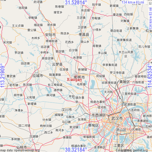 Xiaogan on map