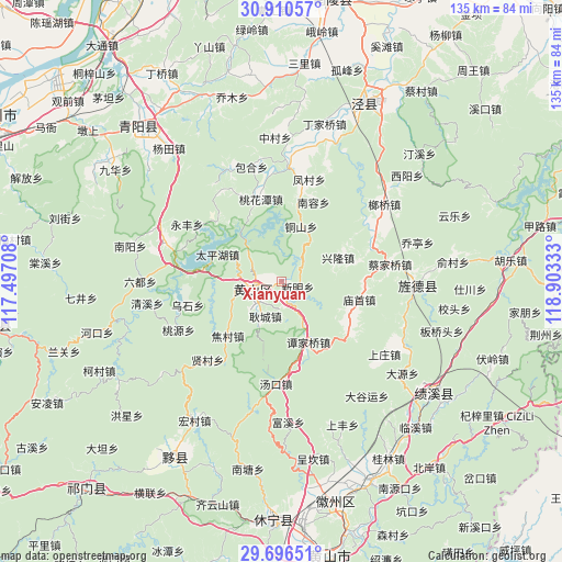 Xianyuan on map