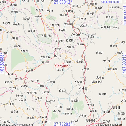 Xianyuan on map