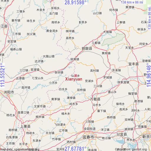 Xianyuan on map