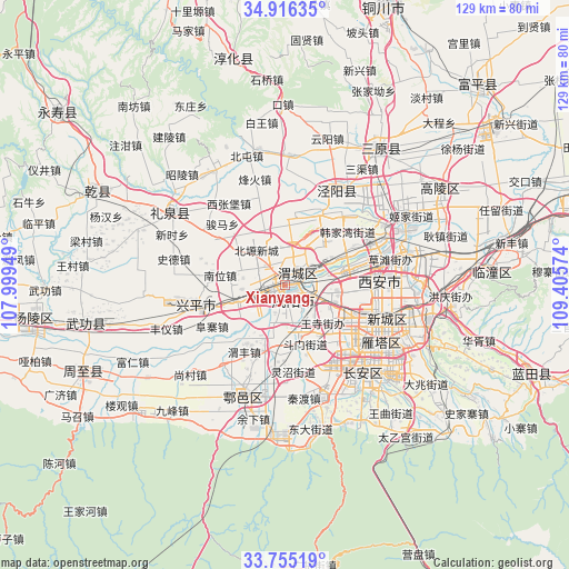 Xianyang on map