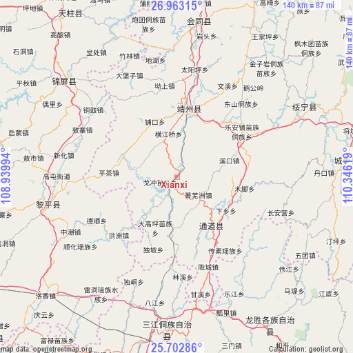 Xianxi on map