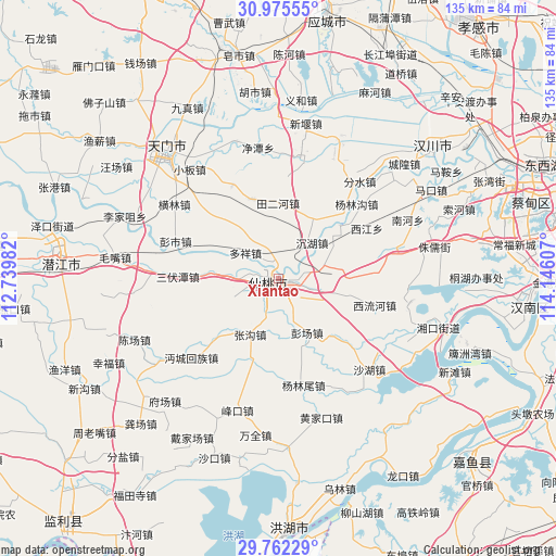 Xiantao on map